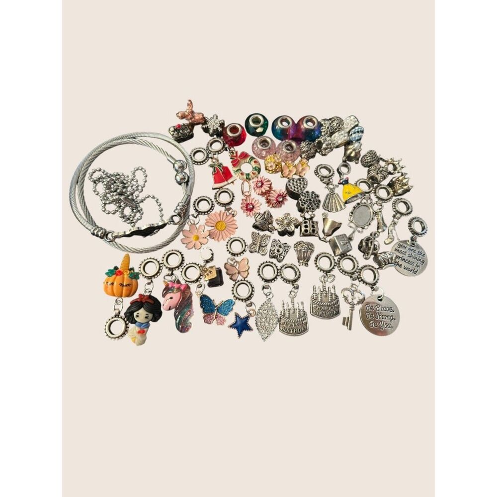 ✨VTG SLIDE BEAD CHARM BRACELET NECKLACE PRINCESS XMAS COSTUME FASHION BUNDLE LOT